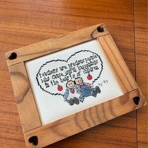 Handmade 1992 Teacher Cross Stitch Wall Hanging Nursery School Gift